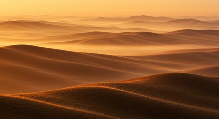 Golden Hour Hills Landscape: Sunrise Mist Over Undulating Brown Hills