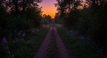 Purple Flower Path at Sunset