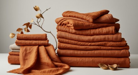 Rustic Brown Fabric Textures Stacked on White Background