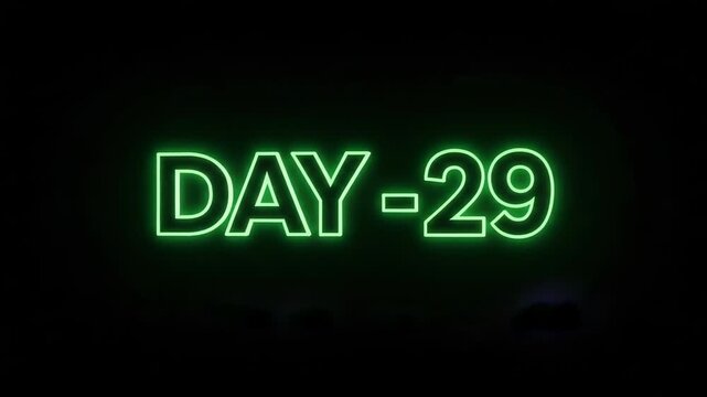 Green neon text day 29 glowing on black background