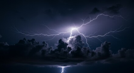 Intense Night Lightning Storm Over Dark Clouds
