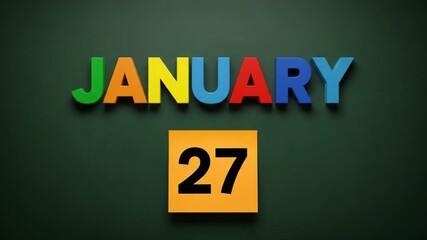 Colorful letters spell january above the date 27