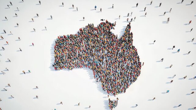 Crowd forming australia map isolated on white background