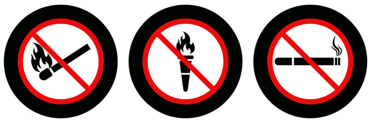 No smoking prohibited sign vector for public area, No fire sign vector for safety warning, no smoking and fire prohibition symbol, safety symbol vector for fire restriction, vector icons