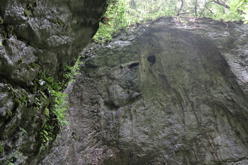 岡山県新見市草間の羅生門周辺　濡れた岩場