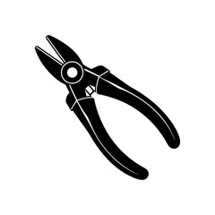 Black cutting pliers on white on transparent background silhouette