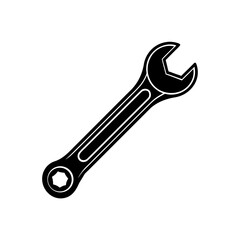 Illustration of a black wrench on transparent background silhouette