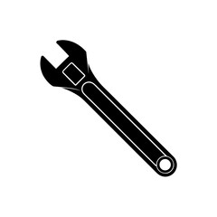 Illustration of a black wrench on transparent background silhouette