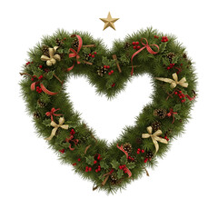 Heart-shaped Christmas wreath with star, festive holiday decor