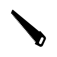 A black silhouette of a saw on transparent background