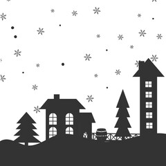 Fototapeta premium Winter Village Silhouette