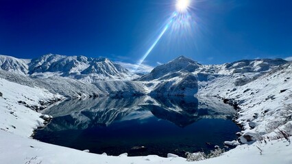 Reflection of Snow Mountains on Clear Lake