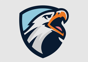 Eagle Head Sports Logo Design with Modern Shield Shape and Bold Vector Style for Esport and Team Branding