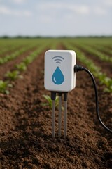 Soil sensor measuring moisture levels connected to IoT farming network