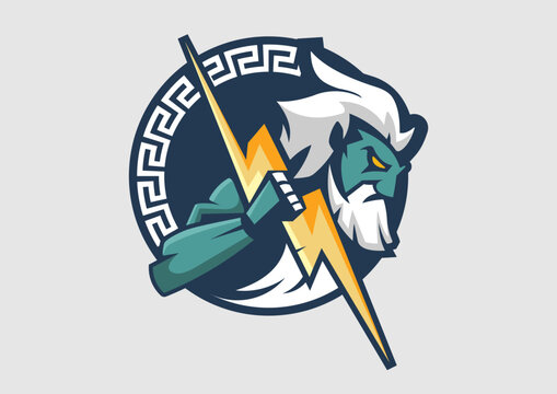Zeus Thunder God Mascot Logo Design with Lightning Bolt and Mythological Esport Style for Team Branding