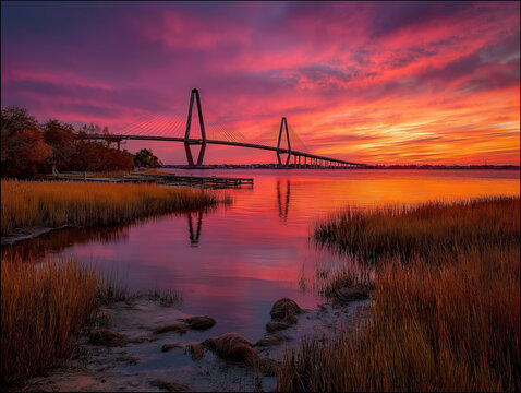 Charleston??Ts Ravenel Bridge at sunset image