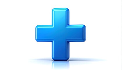 Obraz premium Blue medical cross icon with soft reflections, healthcare and medical concept, isolated on white background