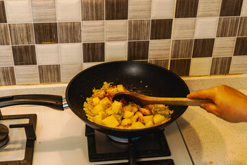 frying pan with potatoes