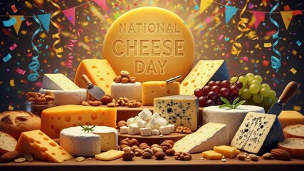 A festive spread of assorted cheeses for national cheese day celebration
