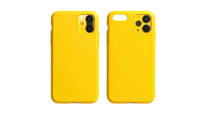 Pair of yellow phone cases; front and back facing
