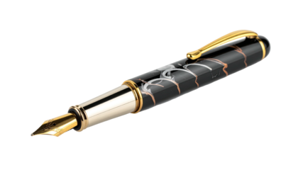Stylish gold-nibbed fountain pen with intricate black marble design