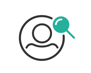 Identity exam inspection verification icon simple line stroke vector, user account search via magnifying glass sign symbol pictogram, human profile analysis research investigation image
