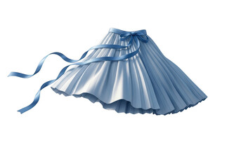 Elegant blue pleated skirt with ribbon tie isolated on transparent background