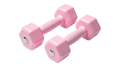 Pair of pink dumbbells with polygonal ends on a black background