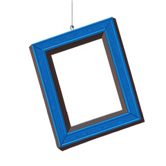 Vibrant blue picture frame with transparent background creates striking visual effect, perfect for showcasing artwork or photographs