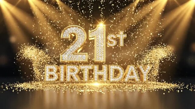 Golden Glitter Happy 21st Birthday Typography Celebration Background