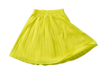 Bright yellow pleated skirt isolated on transparent background, a vibrant garment