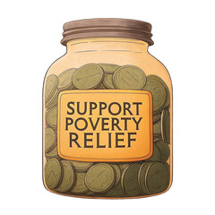 Support poverty relief with this transparent jar filled with coins on background that emphasizes importance of charitable giving
