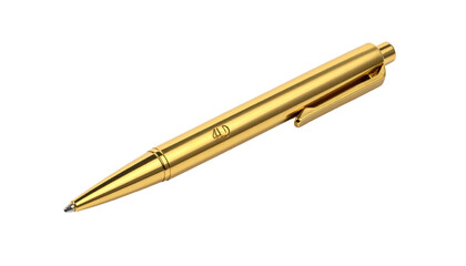 Gleaming, golden ballpoint pen angled on a black background