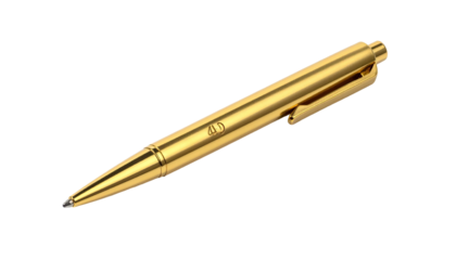 Gleaming, golden ballpoint pen angled on a black background