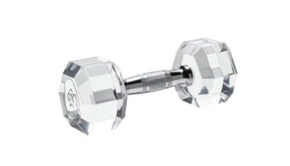 Crystal dumbbell with chrome bar on black background