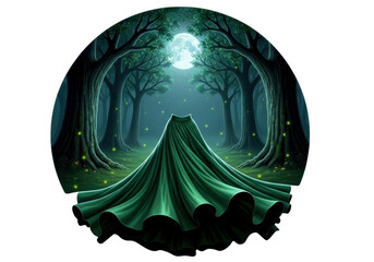 Enigmatic figure in a forest clearing under the moonlight isolated on transparent background