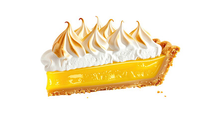 Lemon pie slice; torched meringue peaks, golden crust