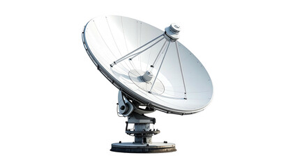 Large parabolic antenna, white metal, black background, side view