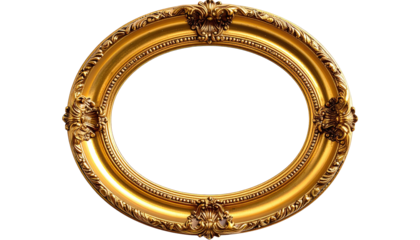 Ornate, golden, oval picture frame with intricate details