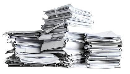 Stack of loose papers; unorganized, overwhelming, monochrome