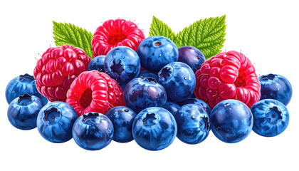 Berries vibrant raspberries and juicy blueberries with leafy greens