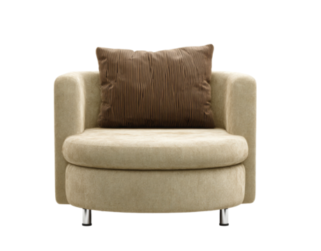 beige armchair with pillow isolated on white background