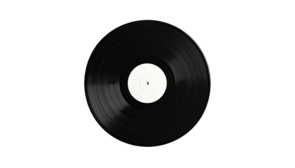Centered black vinyl record against a stark black background