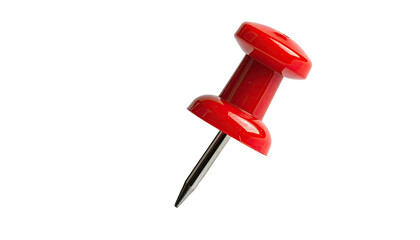Red pushpin, angled right, on plain black background close-up