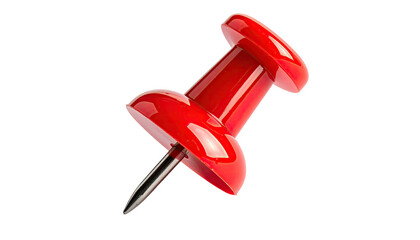 Glossy red pushpin angled on a black background