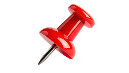 Glossy red pushpin angled on a black background