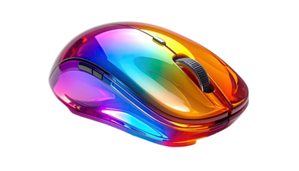 Shiny, rainbow-colored computer mouse on black