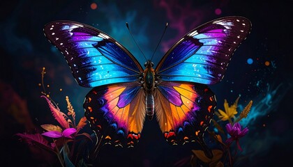Vibrant butterfly with colorful flowers