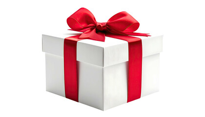 Fototapeta premium White present with red ribbon, tied in a bow