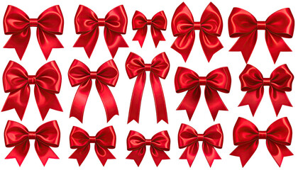 Many glossy, crimson bows clustered against a black background